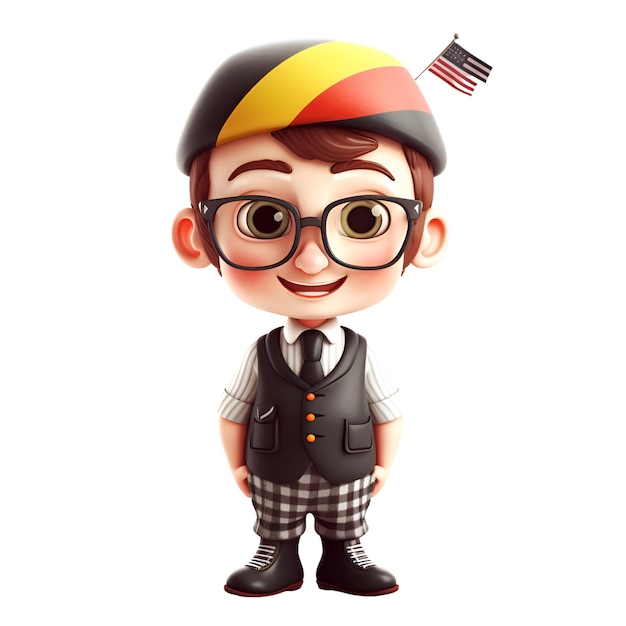 3d Illustration of a boy with USA flag on his head