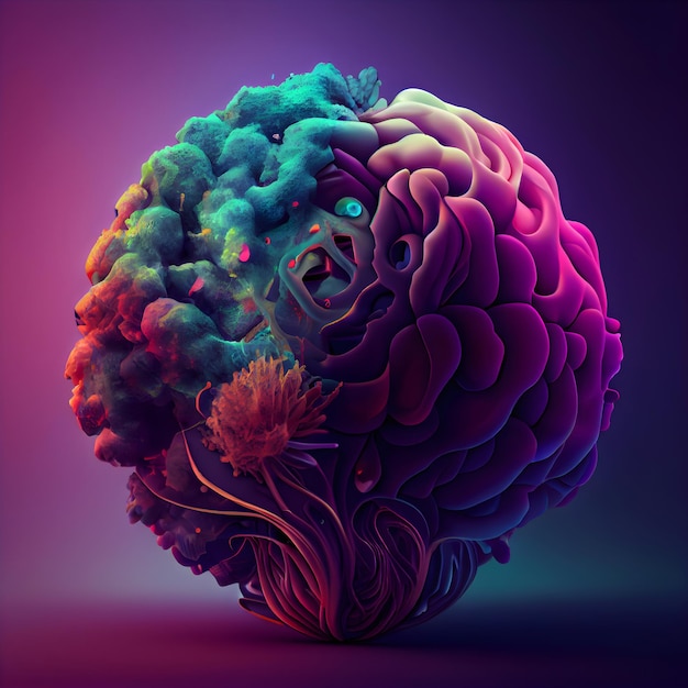 3D Illustration of a Brain with Colorful Abstract Background