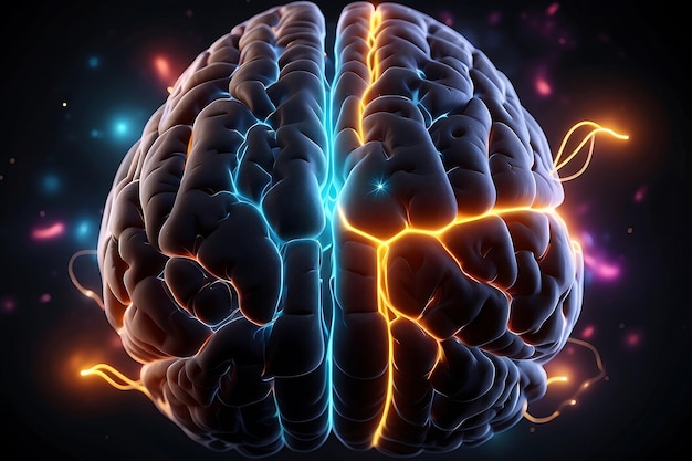 뇌와 뇌라는 단어가 있는 뇌의 3D 일러스트레이션