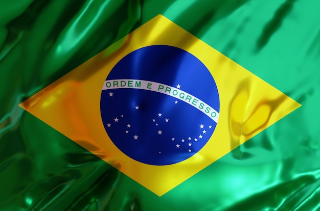 3d illustration of brazil flag on wavy fabric in dark setting