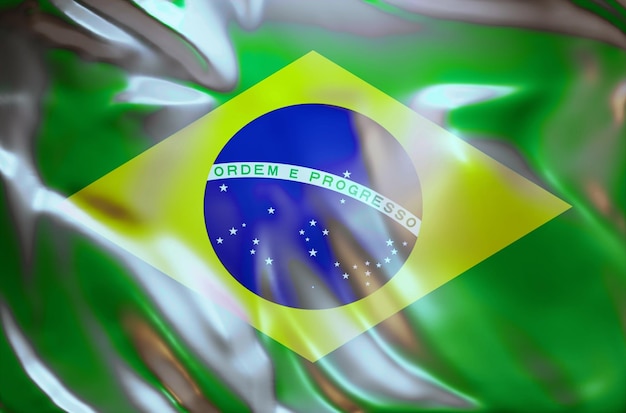 3d illustration of brazil flag on wavy glossy transparent plastic background