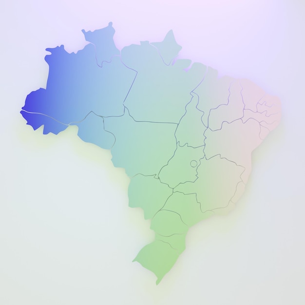 3d illustration of brazil map in blue green and yellow gradient on yellowish gray and light