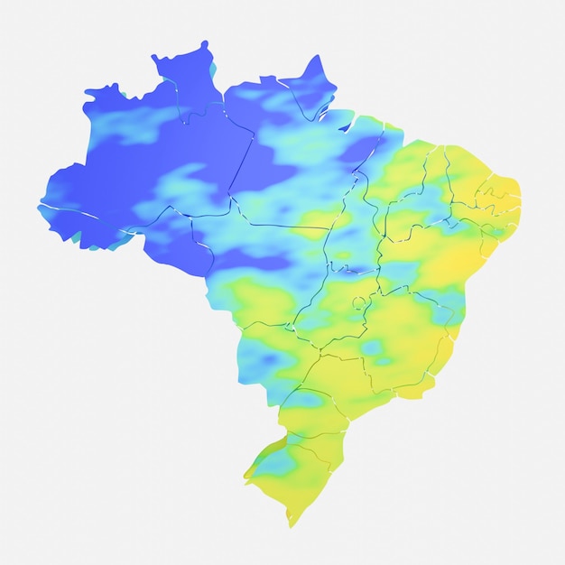 白で隔離緑黄色と青のスポットとブラジルの地図の3dイラスト