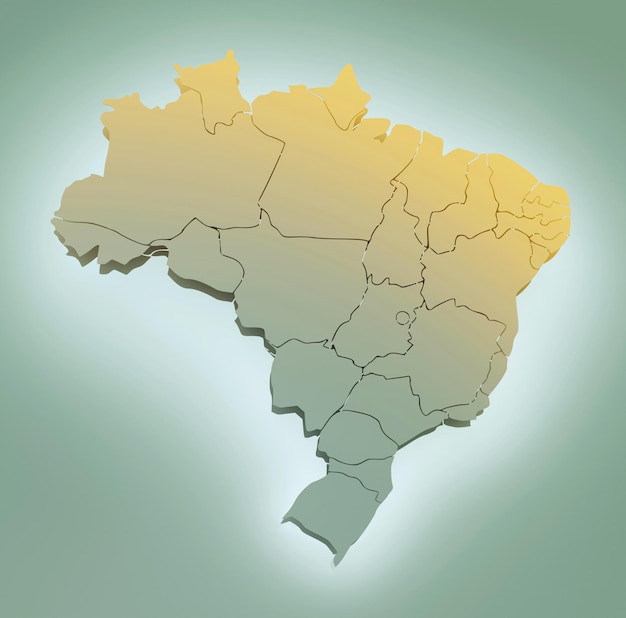 3d illustration of brazil map in yellow and green gradient on green background with white l