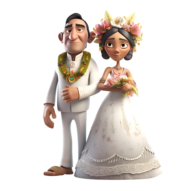 3D illustration of a bride and groom on a white background