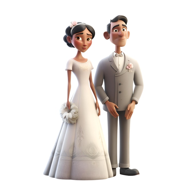 白い背景を持つ新郎新婦の 3 D イラストレーション