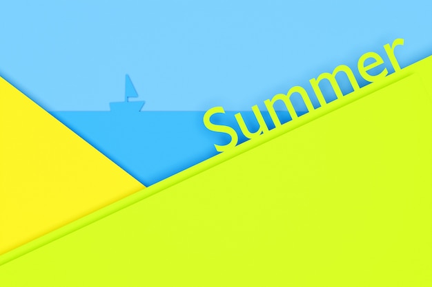 3d illustration of a bright summer background with yellow stripes and a blue background 