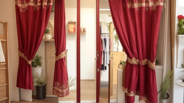 Photo 3d illustration of brown curtains in warm interior