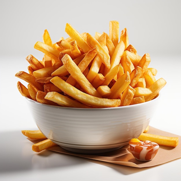 3d illustration a bucket of fries isolated in white background