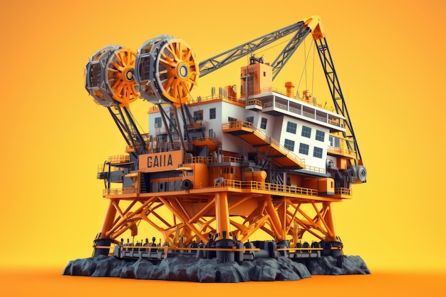 Photo 3d illustration bucket wheel excavator mining machine in orange background