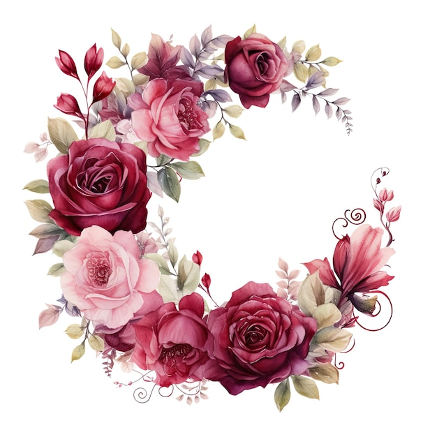 3d Illustration of Burgundy roses wreath AI Generated