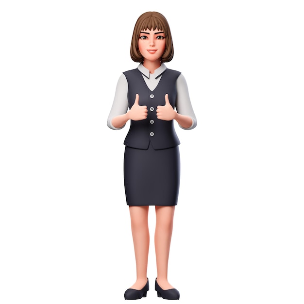 3D Illustration of Business woman Showing Thumbs Up Hand gesture using both hand