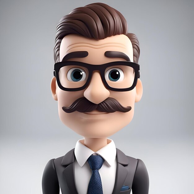 Photo 3d illustration of a businessman wearing glasses and a mustache on his head