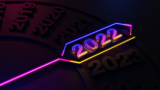 3d illustration Calendar show The new year 2022 Neon light.