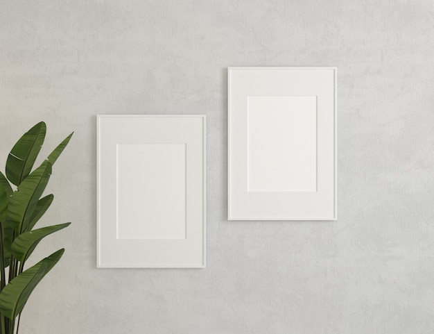 3d illustration. Canvas, frames mockup on white wall.