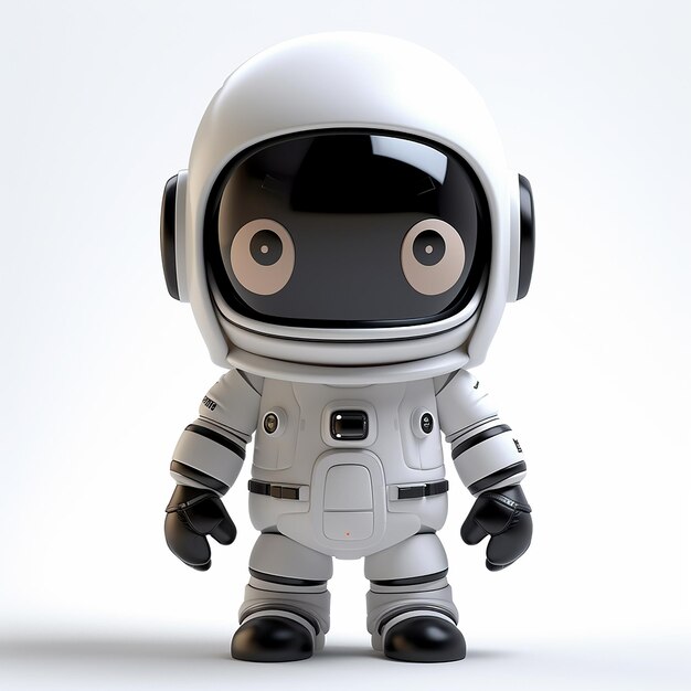 3D illustration of a cartoon astronaut in a white astronaut suit no face black helmet