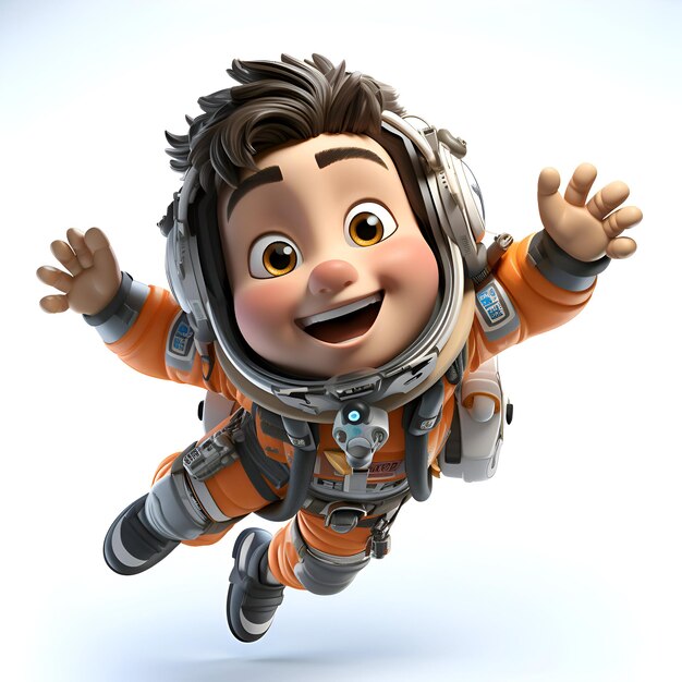 3D illustration of a cartoon astronaut with arms outstretched and smiling