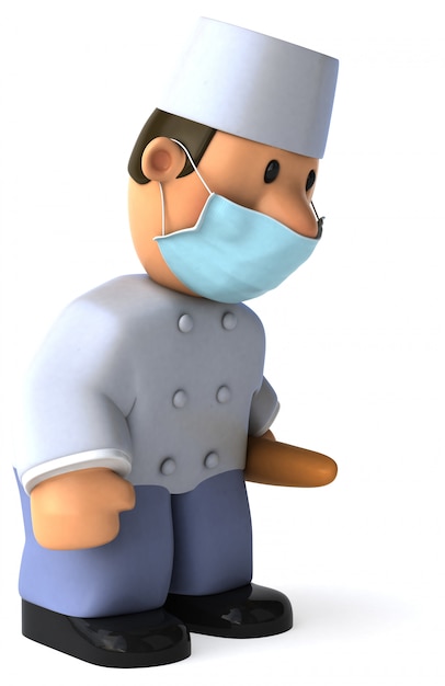 3D Illustration of a cartoon baker