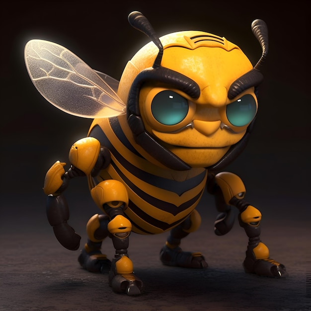 3D Illustration of a cartoon bee with a funny expression