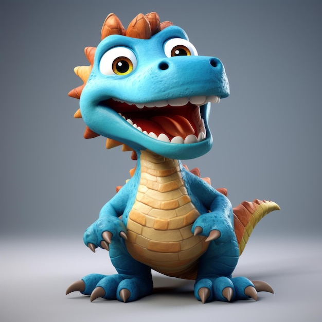 3d illustration of a cartoon blue dinosaur with its mouth open