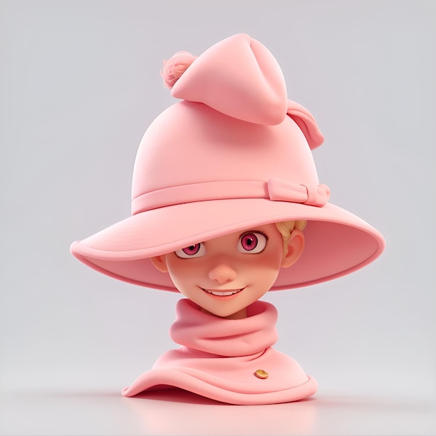 3D illustration of cartoon boy wearing pink costume and hat