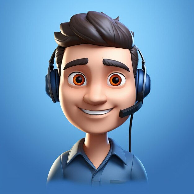 Photo 3d illustration of a cartoon call center operator customer service representative salesman headset