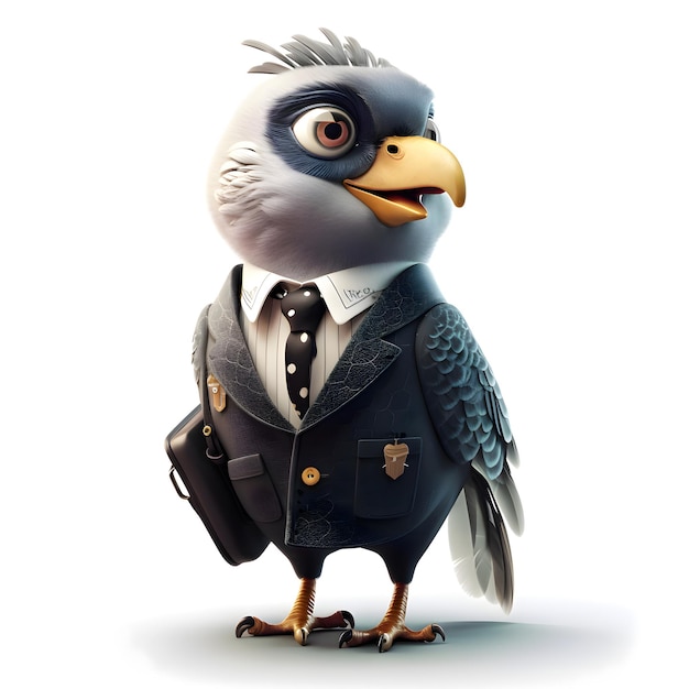 3D illustration of a cartoon character of a bald eagle with a briefcase
