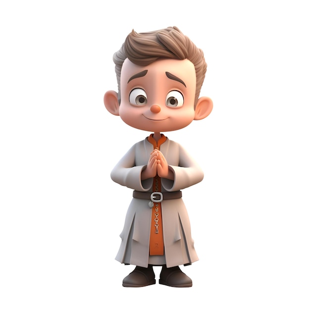 3D illustration of a cartoon character in a medieval costume Isolated white background