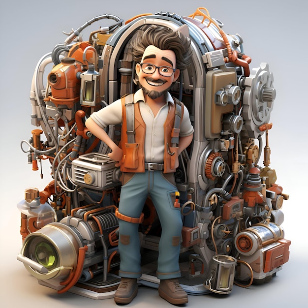 3D illustration of a cartoon character in a space suit and glasses