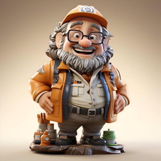 3D Illustration of a cartoon character with a backpack and binoculars