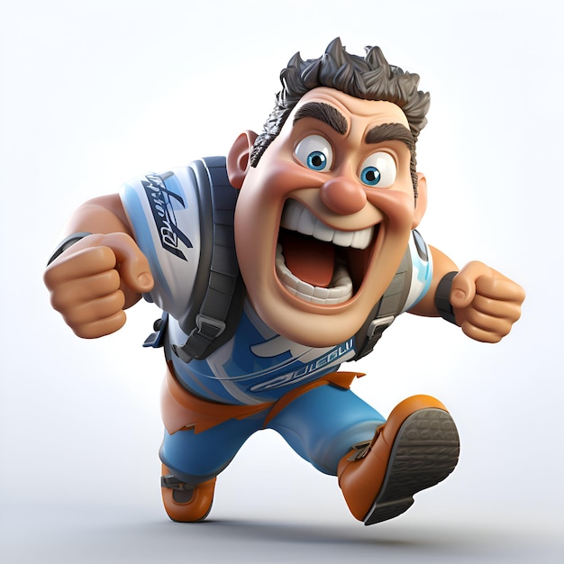 3D Illustration of a cartoon character with backpacker style running