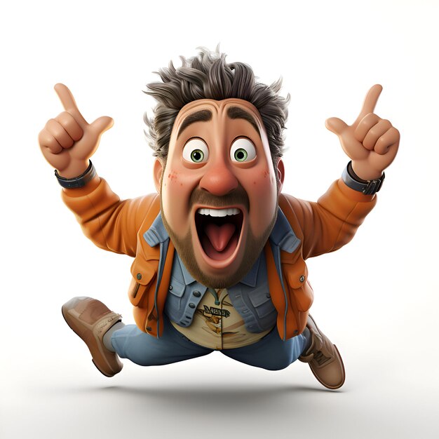 Photo 3d illustration of a cartoon character with an expression of surprise