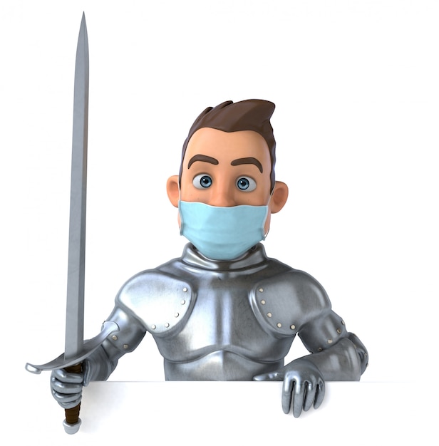 コロナウイルス防止のためのマスクと漫画のキャラクターの3 Dイラストレーション