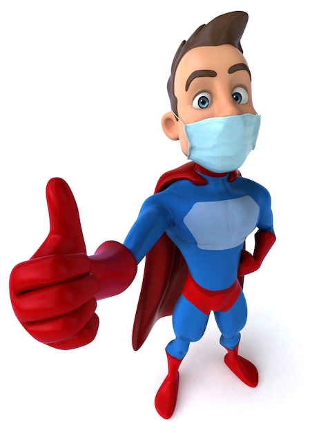 3D illustration of a cartoon character with a mask for coronavirus prevention