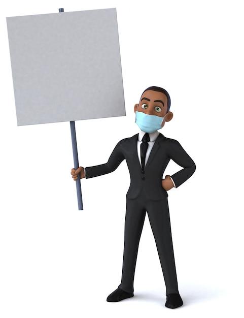 3D illustration of a cartoon character with a mask for coronavirus prevention