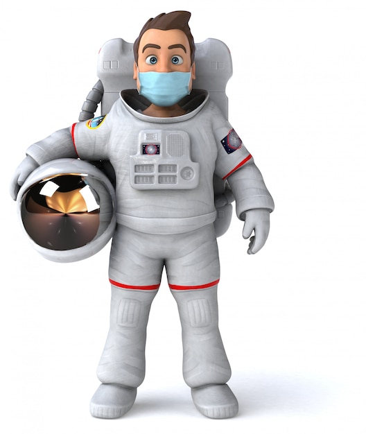 3D illustration of a cartoon character with a mask for coronavirus prevention