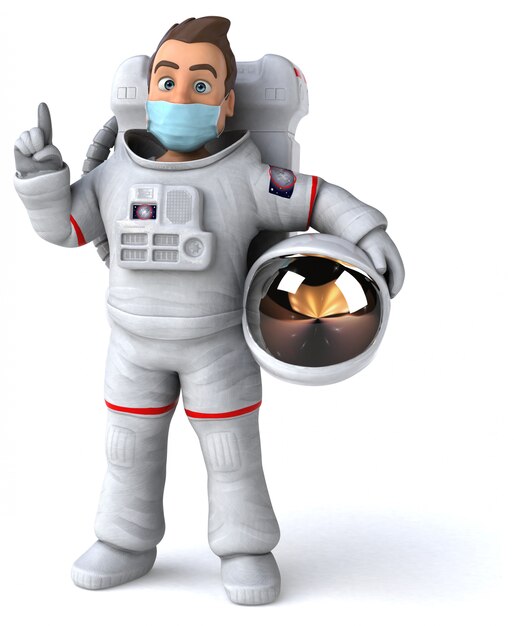 3D illustration of a cartoon character with a mask for coronavirus prevention