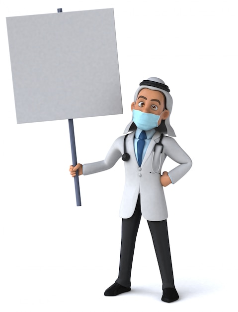 3D illustration of a cartoon character with a mask for coronavirus prevention