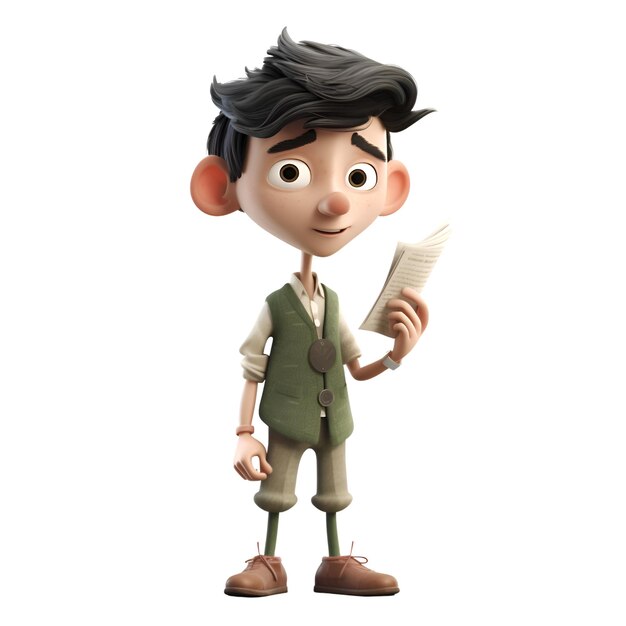 3d illustration of a cartoon character with a newspaper on a white background