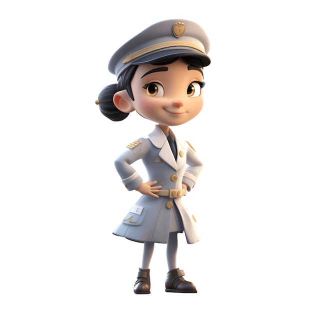 3d illustration of a cartoon character with a pilot cap and uniform
