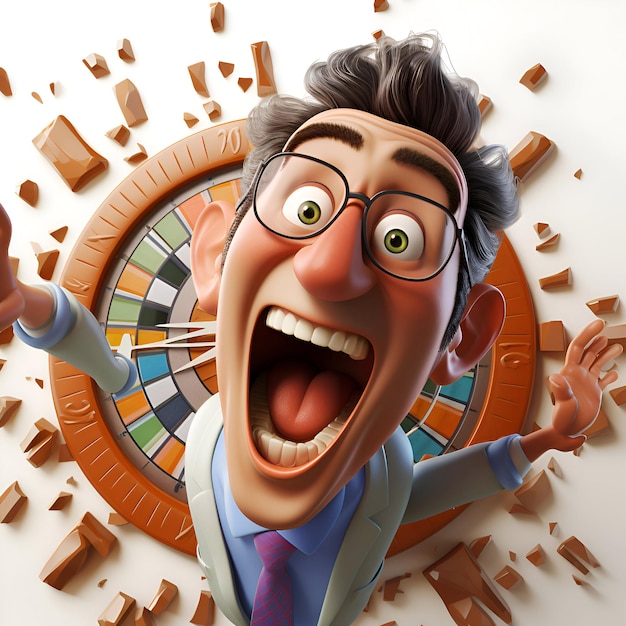 Foto illustrazione 3d di un personaggio dei cartoni animati con una ruota della roulette