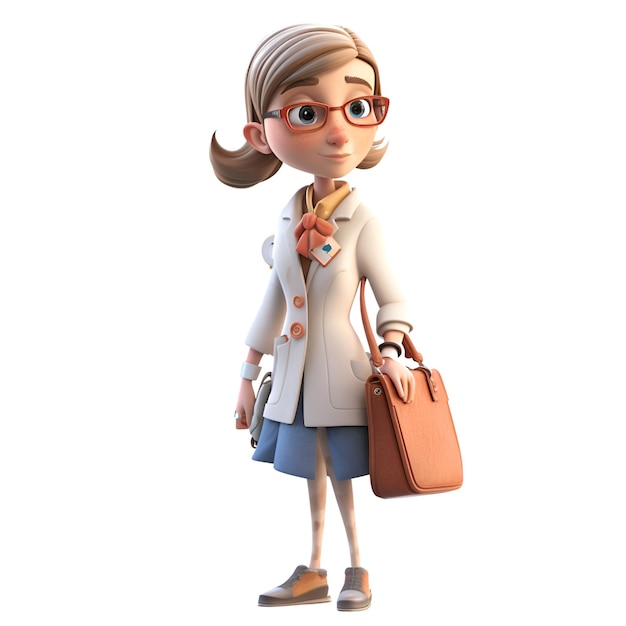 Photo 3d illustration of a cartoon characterbusinesswoman with briefcase