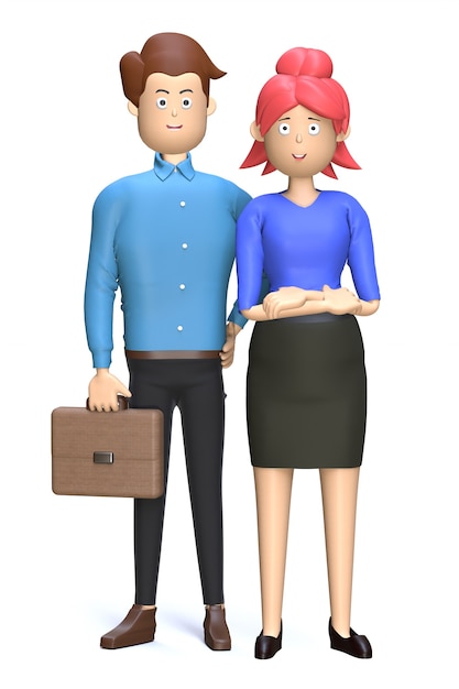 3d illustration cartoon couple standing gesture