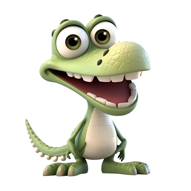 3D Illustration of a cartoon crocodile with a funny expression