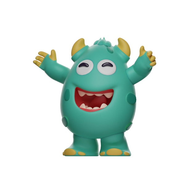 3D illustration Cartoon Cute Monster 3D Character has lots of laughs arms wide open