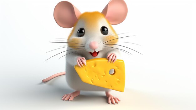 3D illustration Cartoon mouse with cheese cute hamster