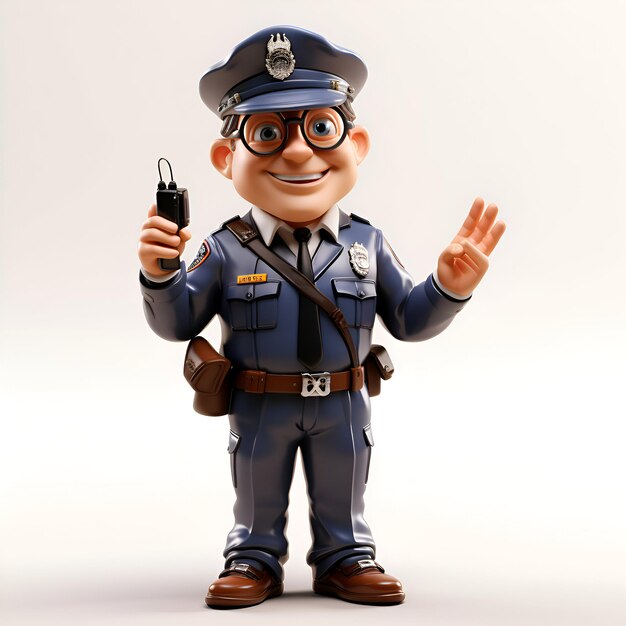 3D illustration of a cartoon policeman with a key in his hand