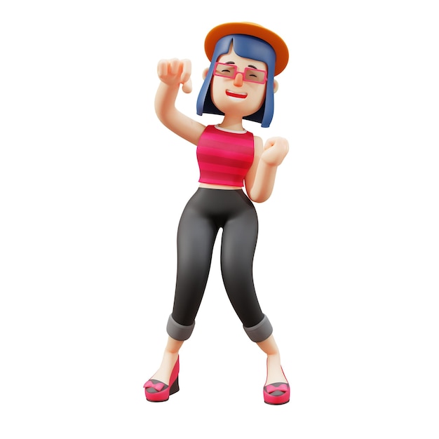 3D Illustration Cartoon Woman Funny Face 3D crossed leg standing pose showing mocking expression