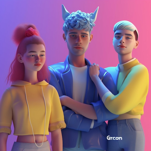 3d illustration of cartoon young people