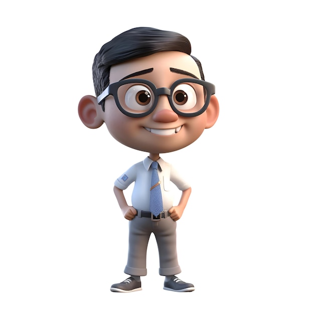 3D illustration of a casual boy with glasses and a blue shirt